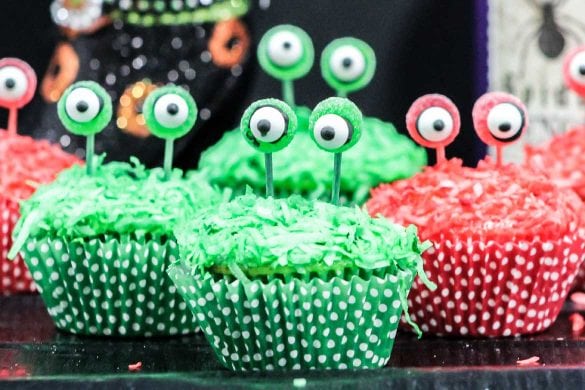 Alien cupcakes with eyes on a stalk