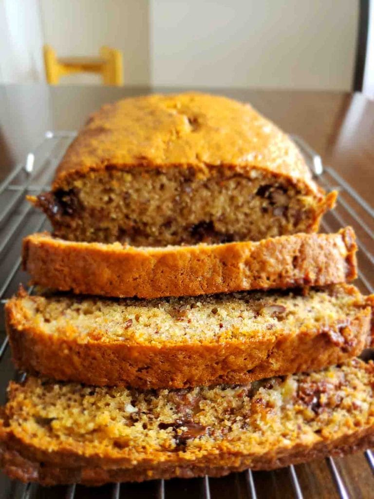 slices of Chocolate Chip Pecan Banana Bread