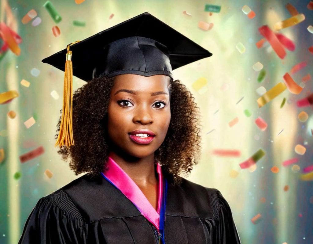 female nurse in cap and gown with pink accent at graduation Ffly