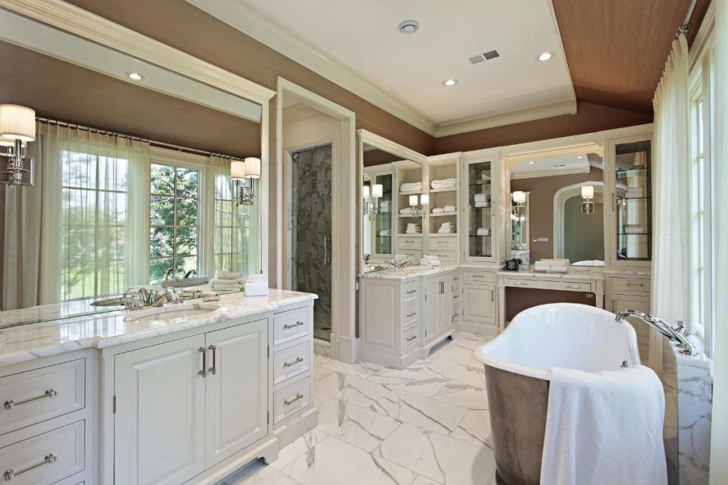 Beautiful master bath with double sinks and tub dp