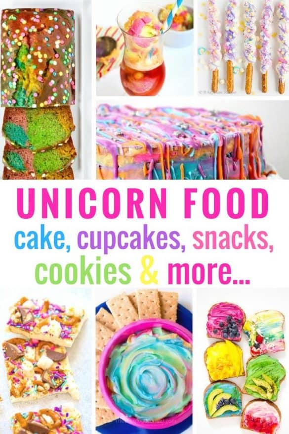 We love unicorn food over here! Check out our very favorite recipes for unicorn cake, cupcakes, snacks, cookies, and more! #unicorn #unicorncake #dessert #rainbow #dessertrecipes